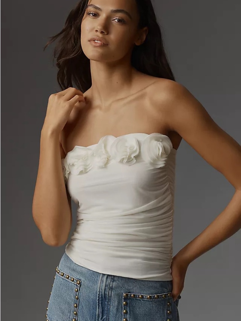 Anthropologie white floral appliqué tube top